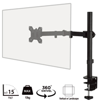 piXL Single Monitor Arm, For Screens Upto 27 inch, Desk Mounted, VESA dimensions of 75x75mm or 100x100mm, 180 Degrees Swivel, 15 Degrees Tilt, Weight Upto 10kg, Built in Cable Management, Black