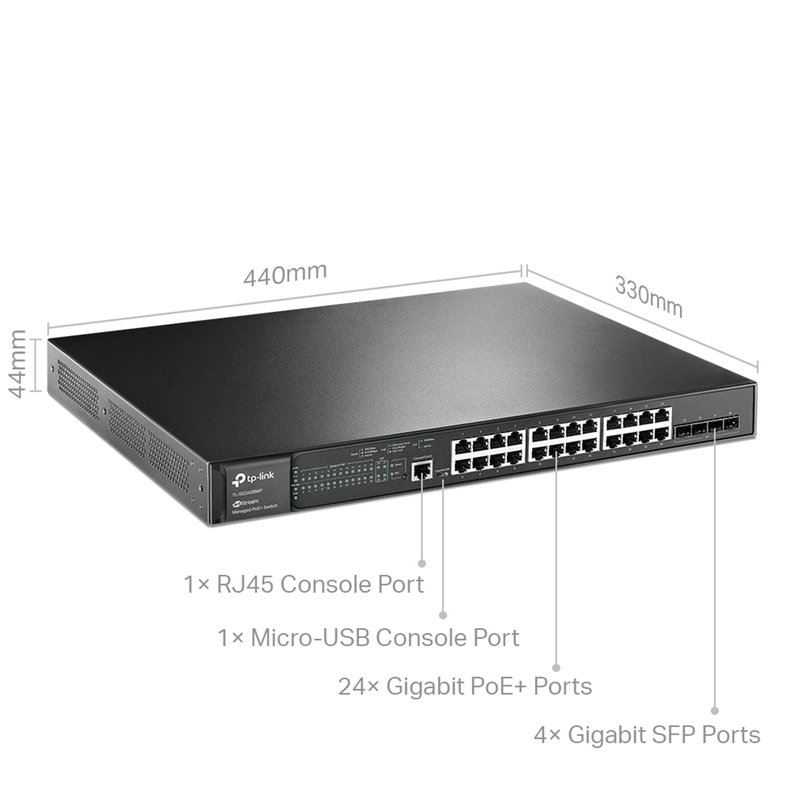 TP-Link JetStream TL-SG3428MP 28-Port Metal Gigabit L2+ Managed Switch with 24-Port PoE+ (384W)
