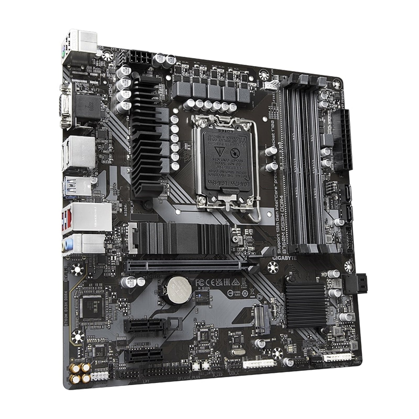 Gigabyte B760M DS3H DDR4 Ultra Durable Intel 1700 Socket Motherboard, Micro-ATX, 4x DDR4 Slots, 2x M.2 Sockets, 2.5GbE LAN, 1x D-Sub / 2x DisplayPorts / 1x HDMI Port
