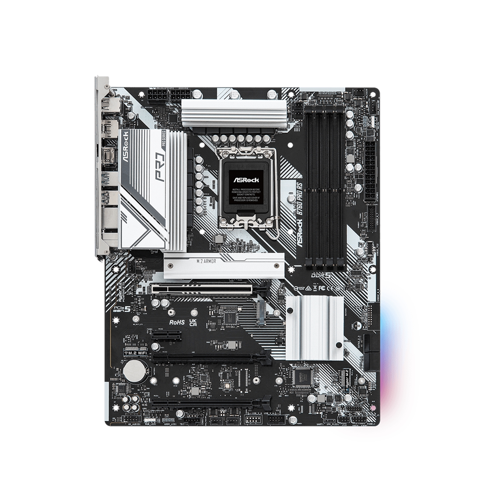ASRock B760 PRO RS Intel 1700 Socket Motherboard, ATX, 4x DDR5 Slots, 3x M.2 Sockets, Fitted I/O Shield, 2.5GbE LAN, 1x DisplayPort / 1x HDMI Port
