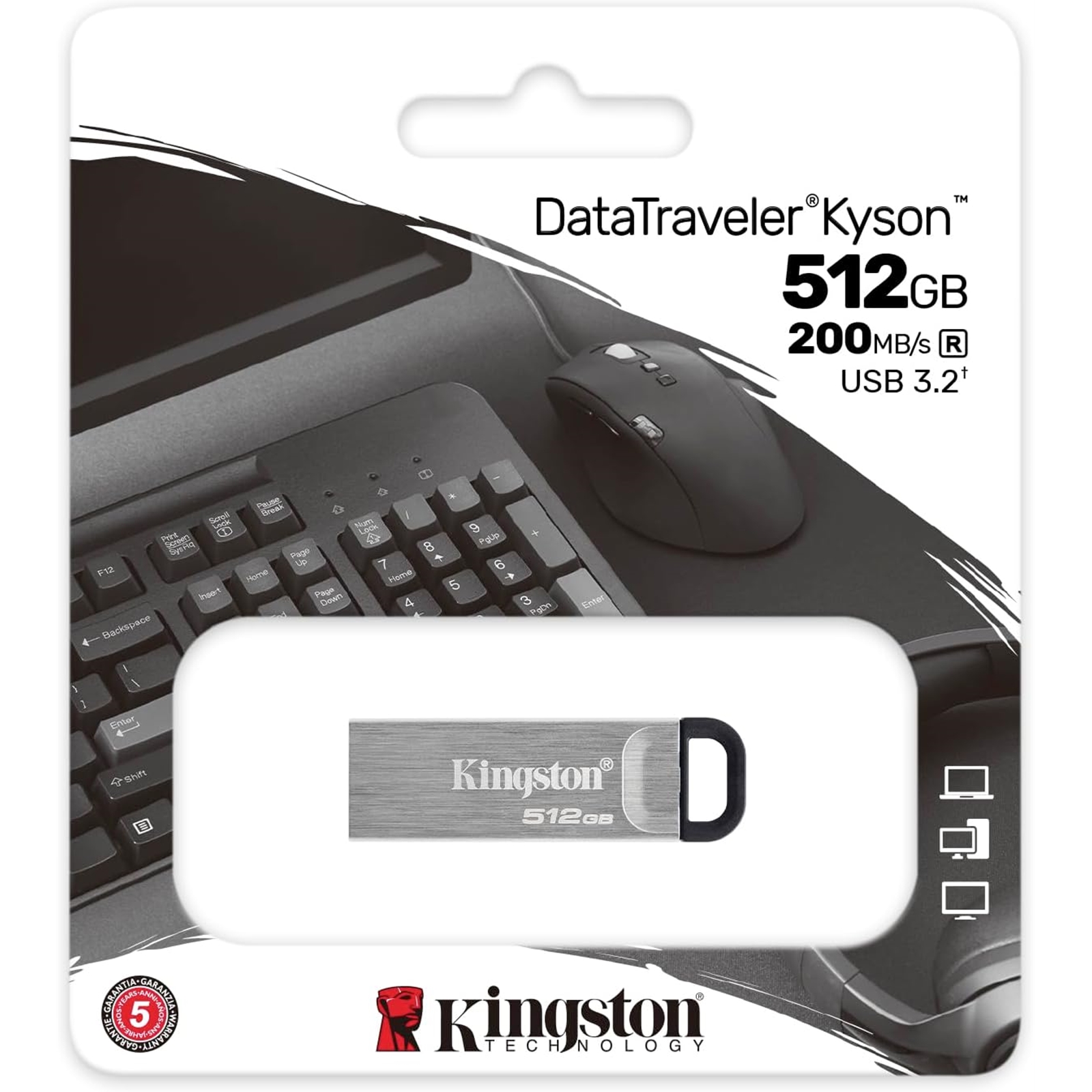 Kingston DataTraveler DTKN/512GB Kyson USB flash drive, 512 GB, USB 3.2 Gen 1 , Capless, Metal