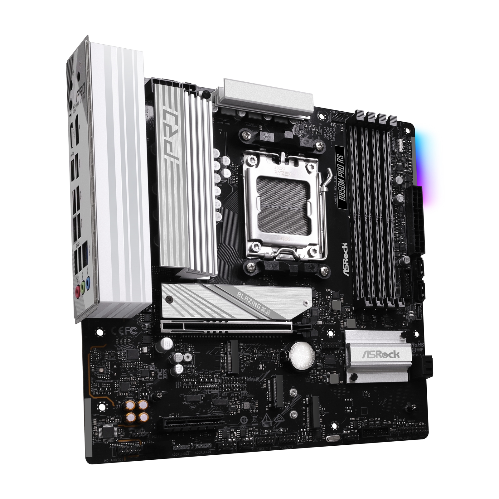 ASRock B850M Pro RS AMD AM5 Socket Motherboard, Micro-ATX, 4x DDR5 Slots, 3x M.2 Sockets, Fitted I/O Shield, 2.5GbE LAN, 1x DisplayPort / 1x HDMI Port