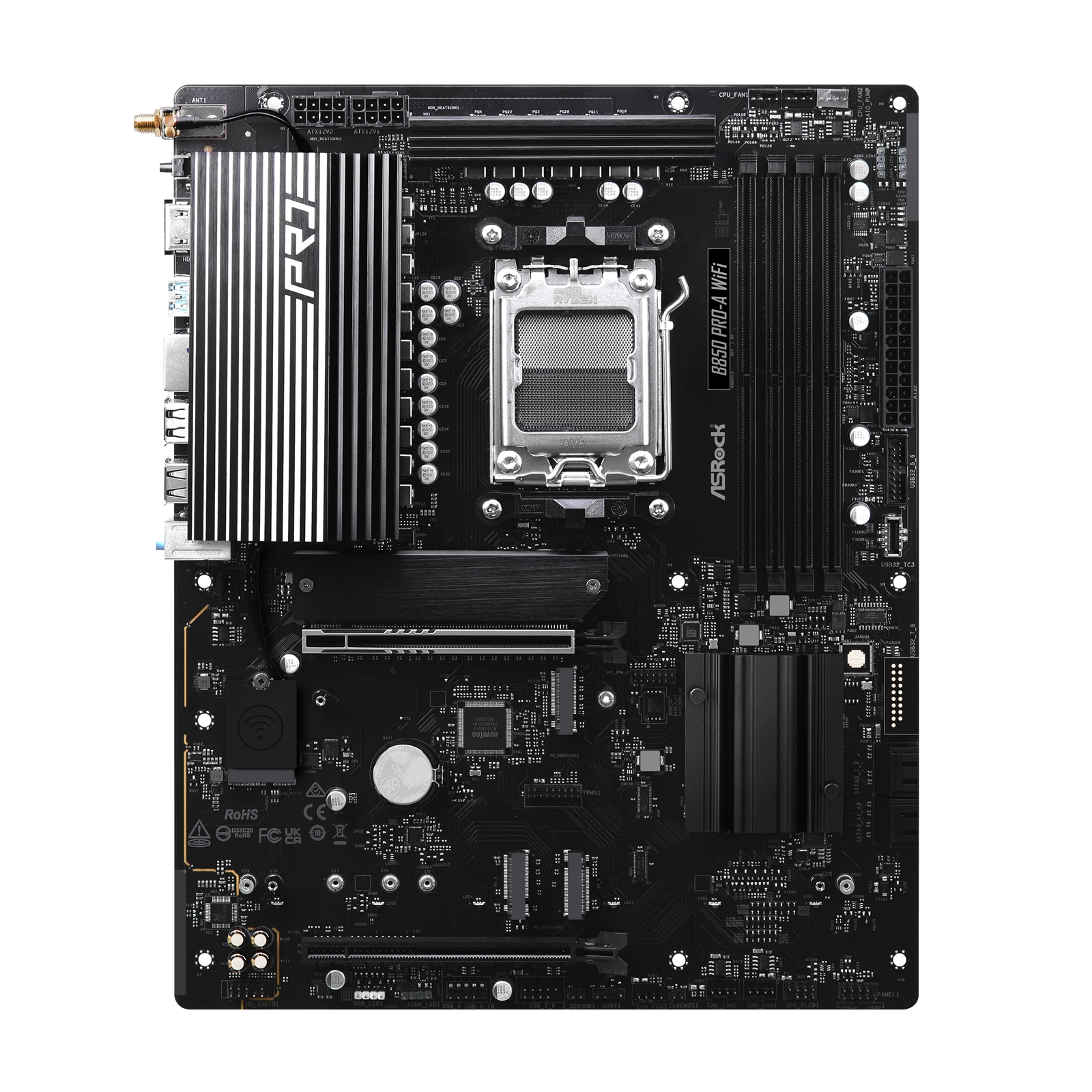 ASRock B850 Pro-A WiFi AMD AM5 Socket Motherboard, ATX, 4x DDR5 Slots, 4x M.2 Sockets, 2.5GbE LAN, Wi-Fi 6E, 1x HDMI Port / 1x USB-C