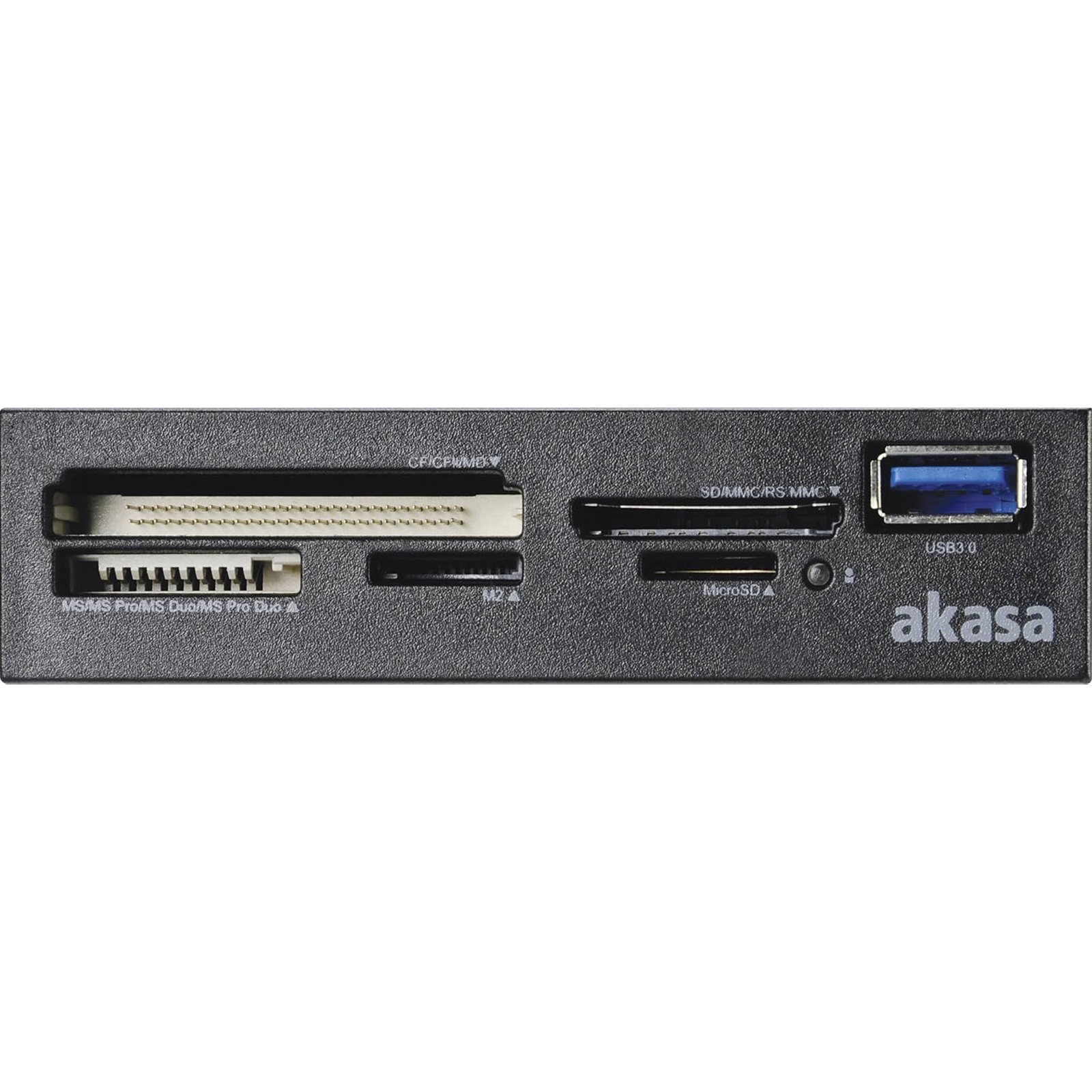 Akasa USB 3.0 Multi Card Reader, Supports CF/MS/SD/MicroSD UHS-II Cards, 3.5", Internal USB 3.0 Connector, Black, for PC