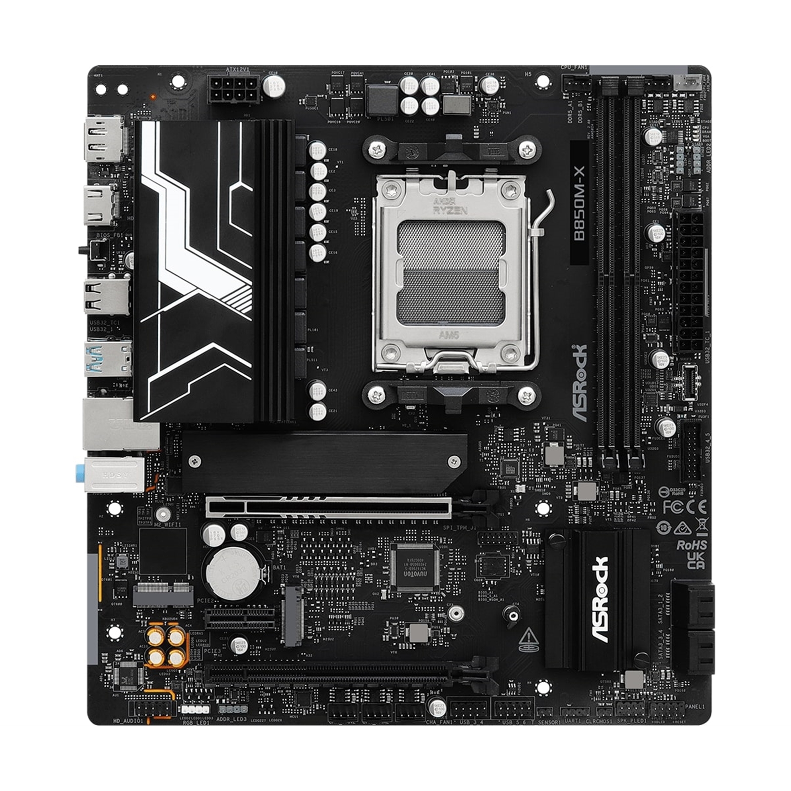ASRock B850M-X R2.0 AMD AM5 Socket Motherboard, Micro-ATX, 2x DDR5 Slots, 2x M.2 Sockets, 2.5GbE LAN, 1x DisplayPort / 1x HDMI Port