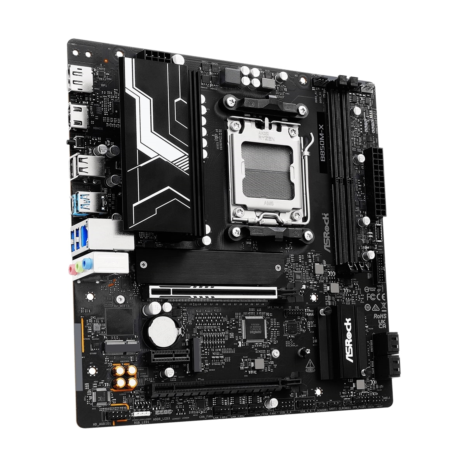 ASRock B850M-X R2.0 AMD AM5 Socket Motherboard, Micro-ATX, 2x DDR5 Slots, 2x M.2 Sockets, 2.5GbE LAN, 1x DisplayPort / 1x HDMI Port