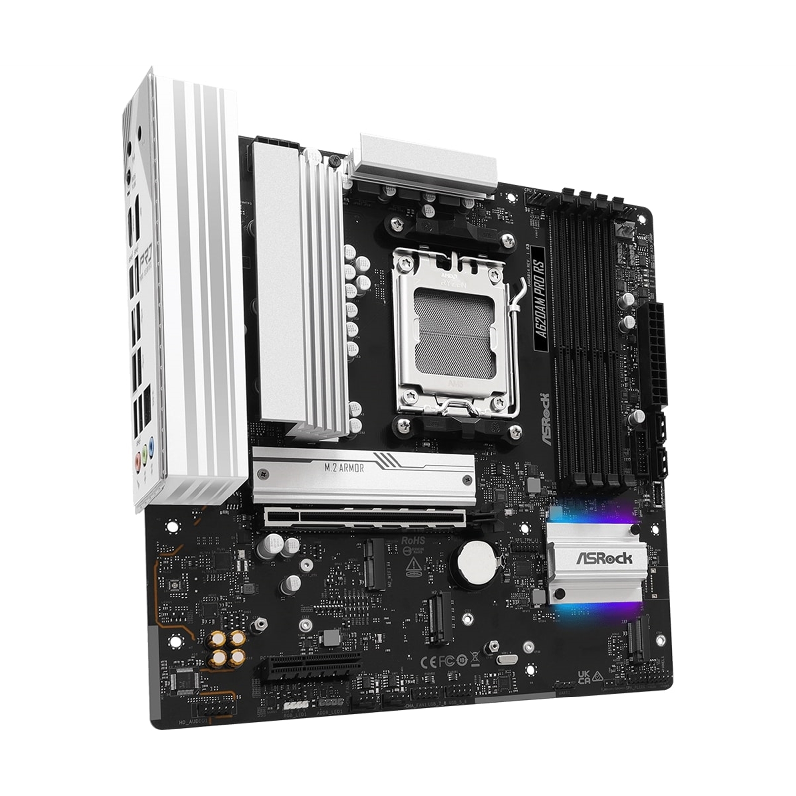 ASRock A620AM PRO RS AMD AM5 Socket Motherboard, Micro-ATX, 4x DDR5 Slots, 3x M.2 Sockets, 2.5GbE LAN, 1x HDMI Port / 1x DisplayPort