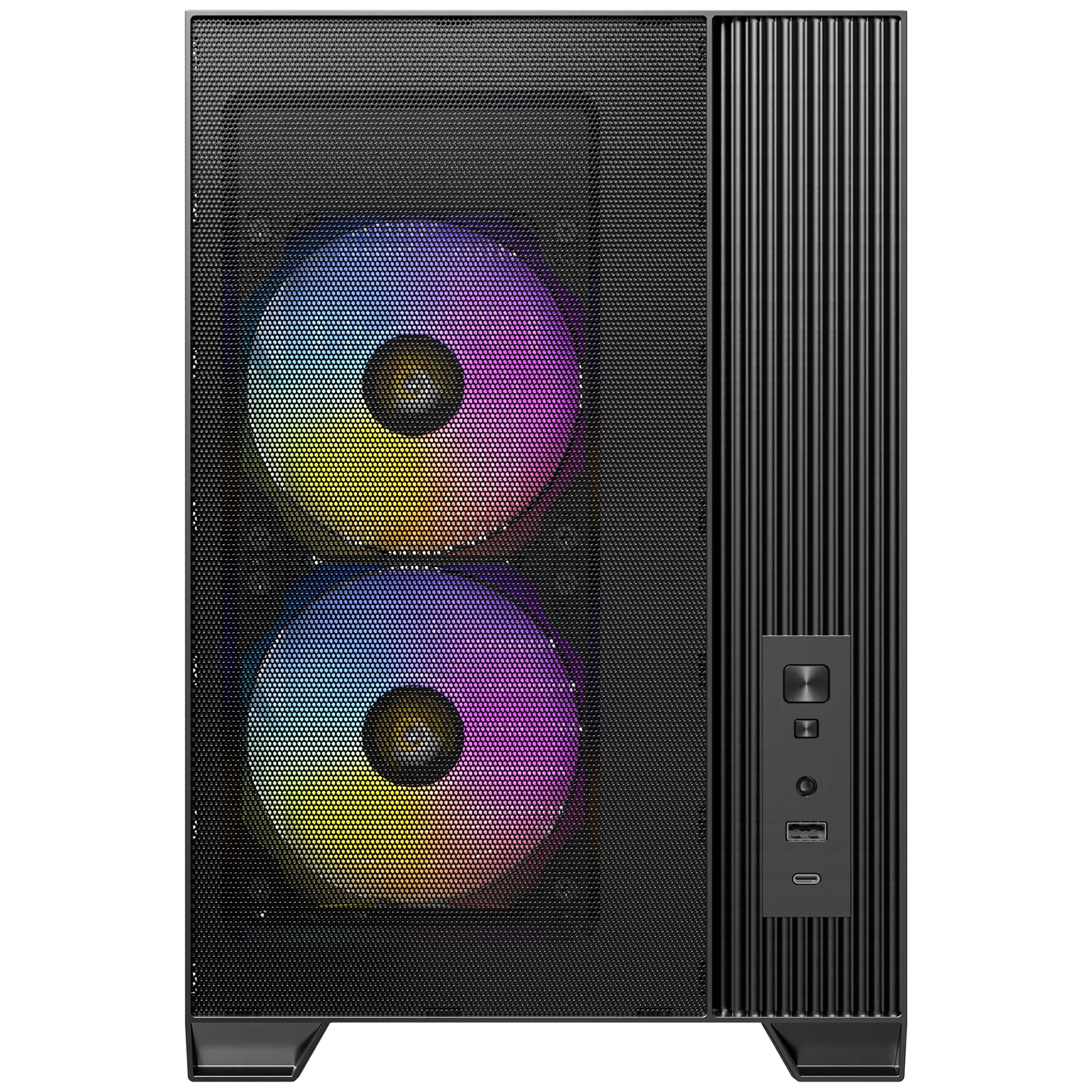 Antec FLUX M Mini Tower Gaming Case, 1 x USB Type-C / 1 x USB 3.0, Tempered Glass Side Window Panel, Vertical Airflow Design, 3 x Pre-Installed RGB LED Fans & 3 PWM Reverse Fans, Micro-ATX, ITX Compatible