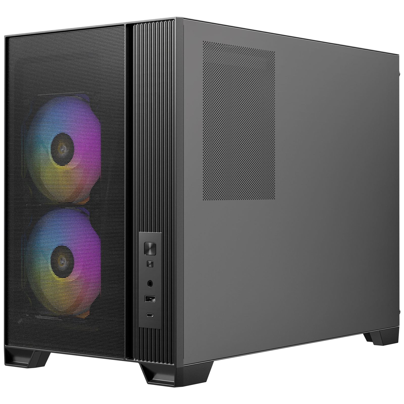 Antec FLUX M Mini Tower Gaming Case, 1 x USB Type-C / 1 x USB 3.0, Tempered Glass Side Window Panel, Vertical Airflow Design, 3 x Pre-Installed RGB LED Fans & 3 PWM Reverse Fans, Micro-ATX, ITX Compatible