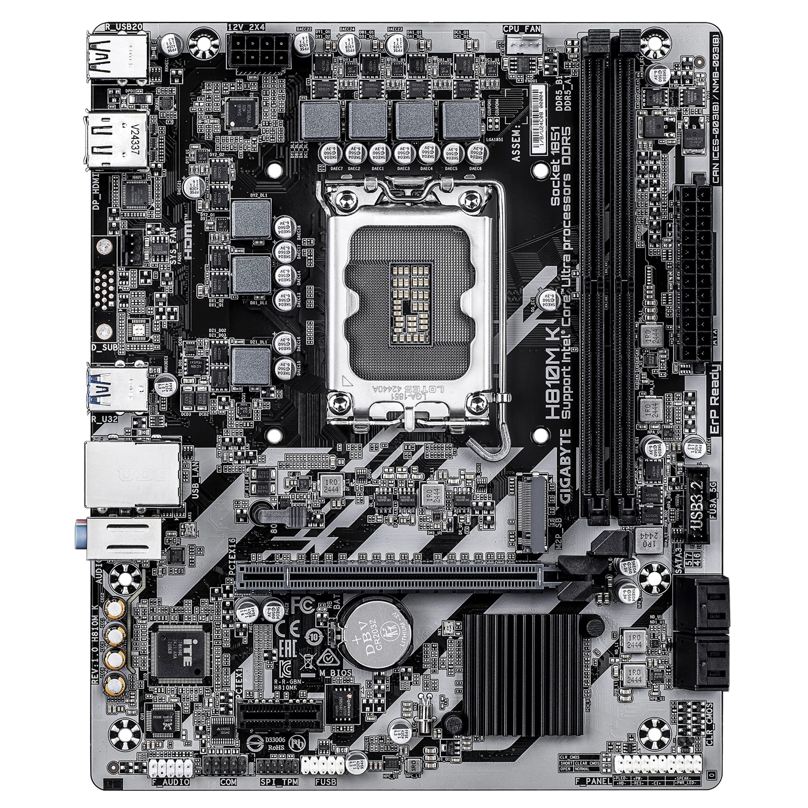 Gigabyte H810M K Intel 1851 Socket Motherboard, Micro-ATX, 2x DDR5 Slots, 1x M.2 Socket, GbE LAN, 1x DisplayPort / 1x HDMI Port
