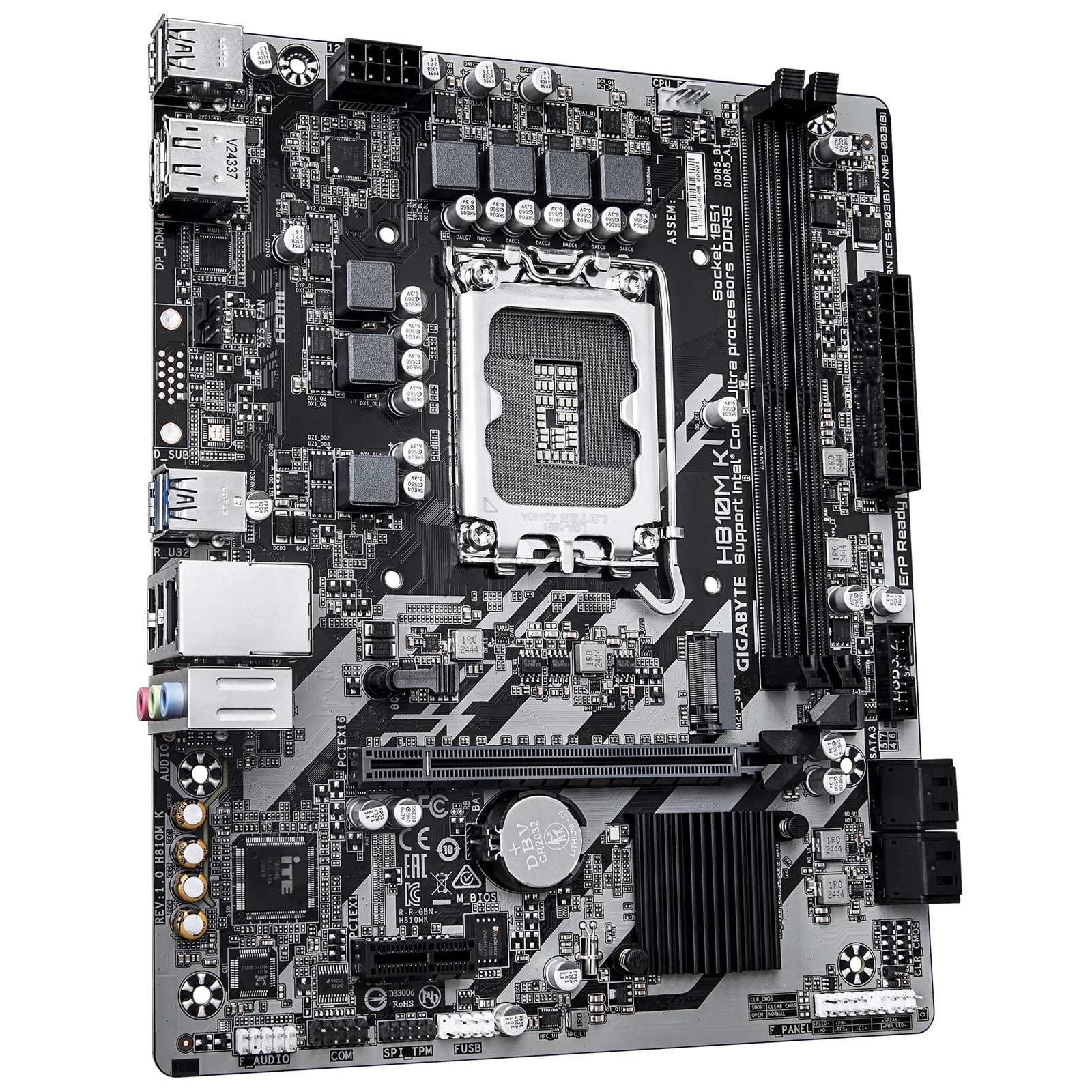 Gigabyte H810M K Intel 1851 Socket Motherboard, Micro-ATX, 2x DDR5 Slots, 1x M.2 Socket, GbE LAN, 1x DisplayPort / 1x HDMI Port
