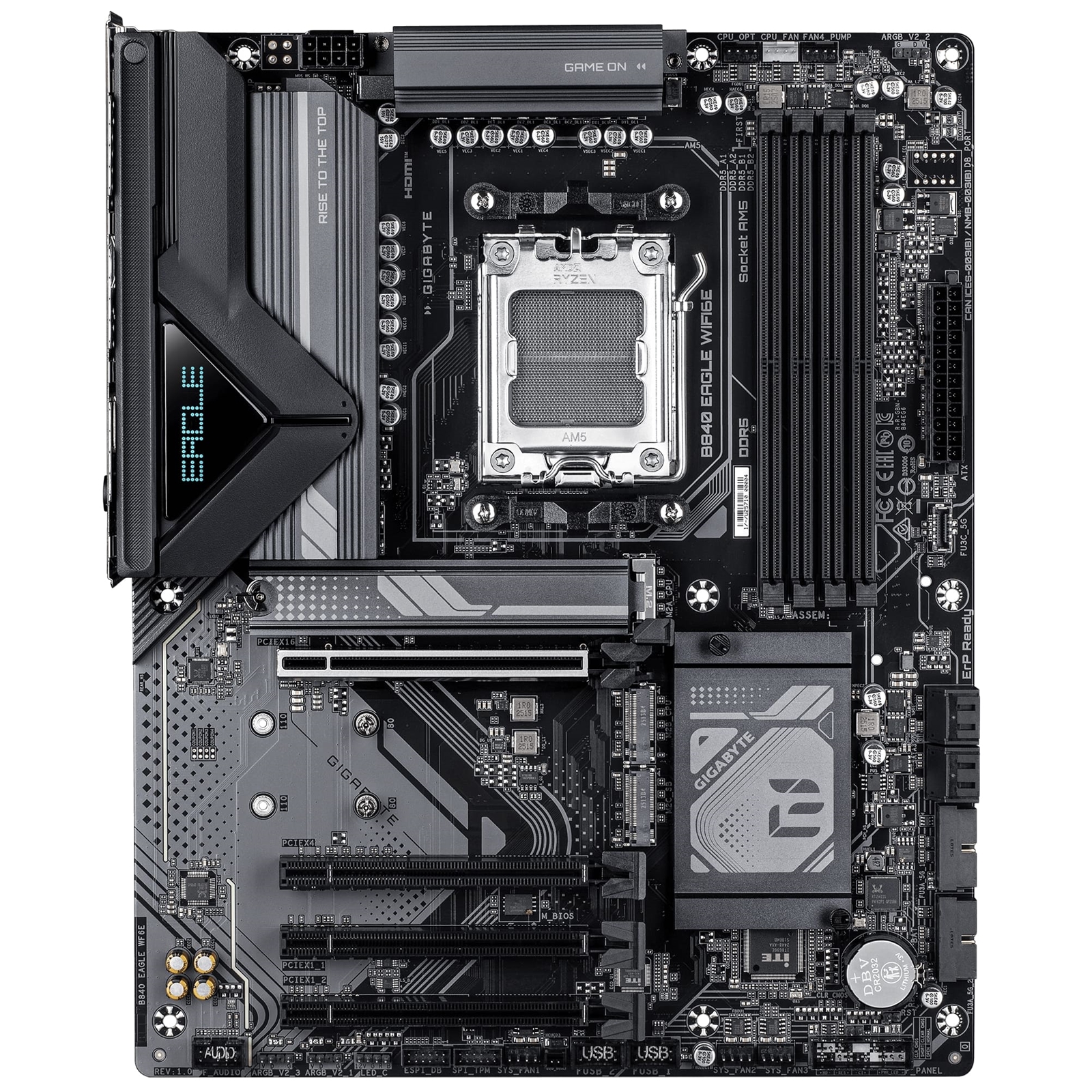 Gigabyte B840 EAGLE WIFI6E AMD AM5 Socket Motherboard, ATX, 4x DDR5 Slots, 3x M.2 Sockets, Fitted I/O Shield, 2.5GbE LAN, Wi-Fi 6E, 1x DisplayPort / 1x HDMI Port