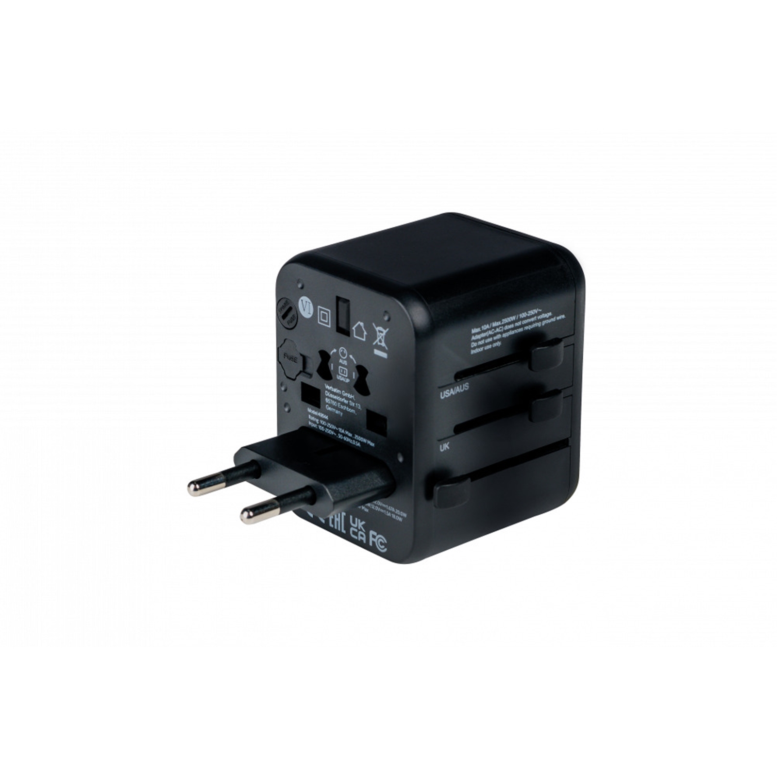 Verbatim UTA-02 Universal Travel Adapter with 1 x USB-C PD 20W / 1 x USB-A QC 3.0