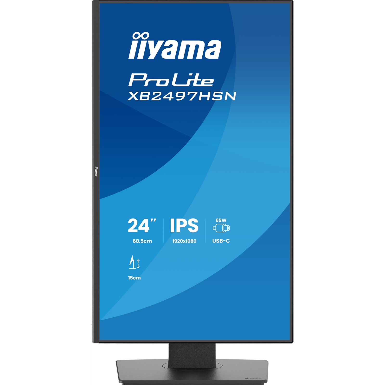 iiyama XB2497HSN-B1 24" IPS LCD USB-C Dock Display with 65W Charging, 4ms (1ms MPRT, Full HD 1920x1080, 350 cd/m2 Brightness, RJ45, 1x HDMI,1 x DisplayPort In, 1 x DP-OUT(MST), USB Hub 2x USB 3.0 + 2x USB-C (7.5W), 2W Speakers, Height Adjustable Stand, TU