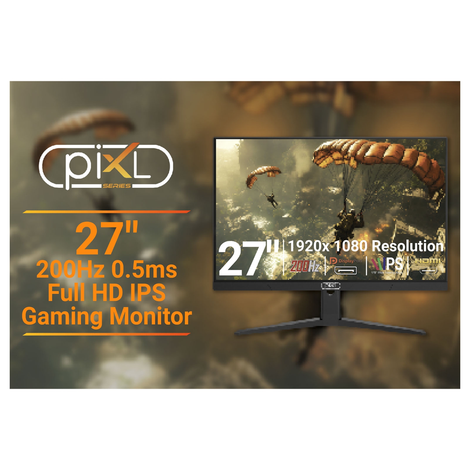 piXL X-Series GS27IDPHA 27 Inch Full HD IPS Gaming Monitor with 200Hz Refresh Rate, 1920 x 1080 Resolution, 0.5ms Response Time, HDMI 2.0 & DisplayPort 1.4