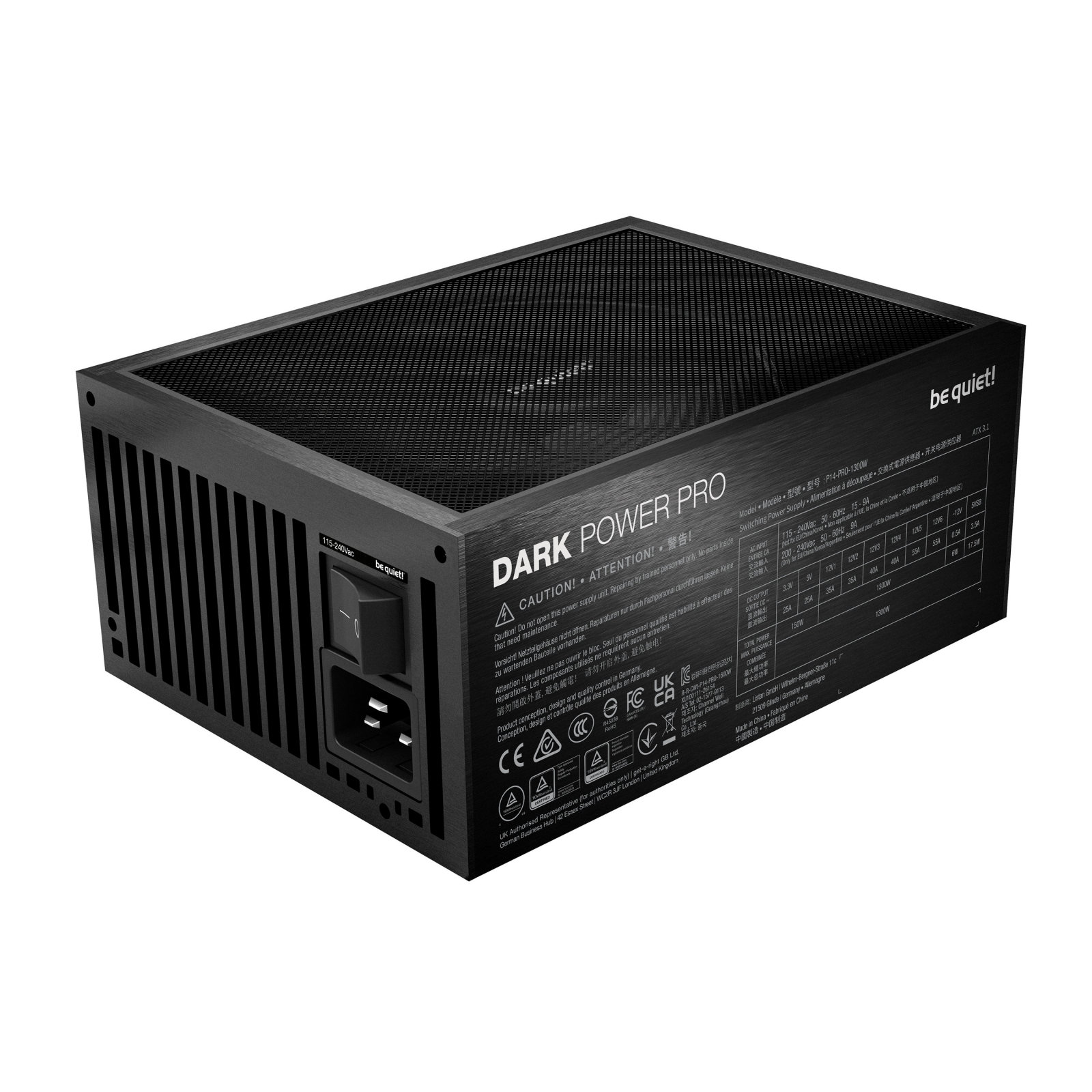 be quiet! Dark Power Pro 14 IO 1300W Fully Modular PSU, 80 PLUS Titanium, ATX 3.1, PCIe 5.1, 2x 12V-2x6, Silent Wings 135mm Fan, 10 Year Warranty, Black
