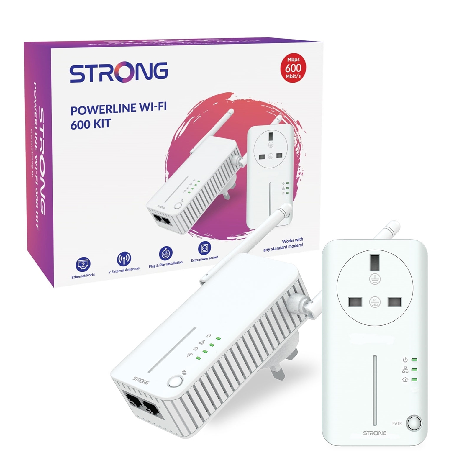 (image for) Strong POWERLWF600DUOUK AV600 WI-FI Passthrough Powerline Kit (2 Pack)