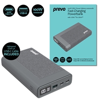 Prevo AD10C 100W USB-C Power Delivery PD 20000mAh Portable Fast-Charging Powerbank with Digital Display, Dual USB-C &amp; USB-A with 100W USB-C Cable Included for Laptops, Ultrabooks, Chromebooks, Smartphones &amp; Tablets