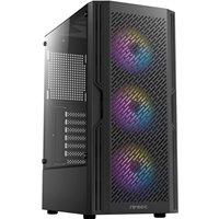 ANTEC AX20 Case, Black, Mid Tower, 1 x USB 3.0 / 2 x USB 2.0, Tempered Glass Side Window Panel, Slanted Bar &amp; Mesh Design for Massive Airflow, 3 x RGB LED Fans Included, ATX, Micro ATX, Mini-ITX