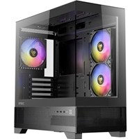Antec CX500M Micro Tower Gaming Case, 1 x USB Type-C / 1 x USB 3.0, Tempered Glass Front and Side Window Panel, Vertical Airflow Mesh Front, 3 x Pre-Installed RGB LED Fans, Micro-ATX, ITX Compatible