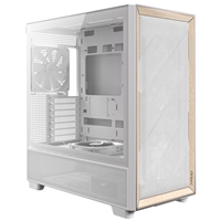 Antec FLUX Mid Tower PC Case - Tempered Glass, White/Wood, 5 PWM Fans, USB-C, E-ATX/ATX/mATX/ITX Compatibility