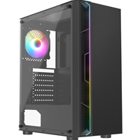 CIT Galaxy Black Mid-Tower PC Gaming Case with 1 x LED Strip 1 x 120mm Rainbow RGB Fan Included Tempered Glass Side Panel