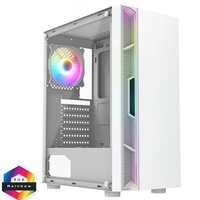 CIT Galaxy White Mid-Tower PC Gaming Case with 1 x LED Strip 1 x 120mm Rainbow RGB Fan Included Tempered Glass Side Panel