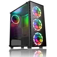 CiT Raider Mid Tower 1 x USB 3.0 / 2 x USB 2.0 Tempered Glass Side &amp; Front Window Panels Black Case with RGB LED Fans