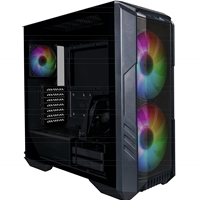 Cooler Master HAF 500 Case, Black, Mid Tower, 2 x USB 3.2 Gen 1 Type-A, 1 x USB 3.2 Gen 2 Type-C, Screwless &amp; Tool-Free Tempered Glass Side Window Panel, Mesh Front Panel, Dual 200mm Addressable RGB Fans, Rotatable GPU Fan