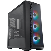 Cooler Master MasterBox 520 Mesh Case, Black, Mid Tower, 1 x USB 3.2 Gen 1 Type-A, 1 x USB 3.2 Gen 2 Type-C, Tempered Glass Side Window Panel, FineMesh Performance Front Panel, 3 x CF120 Addressable RGB Fans Included with ARGB &amp; Fan Hub