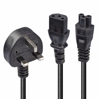 LINDY 30374 2.5m UK 3 Pin Plug to IEC C13 &amp; IEC C5 Splitter Extension Cable, Black