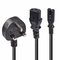 LINDY 30426 2.5m UK 3 Pin Plug to IEC C13 &amp; IEC C7 Splitter Extension Cable, Black