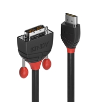 LINDY 36271 Black Line Converter Cable, HDMI (M) to DVI-D Single Link (M), 1m, Black &amp; Red, Supports DVI Resolutions up to 1920x1200@60Hz &amp; HDTV up to 1080p, Triple Shielded Cable, Corrosion Resistant Tinned Copper with 30AWG Conductors, Retail Polybag Pa