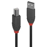LINDY 36674 Anthra Line USB Cable, USB 2.0 Type-A (M) to USB 2.0 Type-B (M), 3m, Black &amp; Red, Supports Data Transfer Speeds up to 480Mbps, Robust PVC Housing, Nickel Connectors &amp; Gold Plated Contacts, Retail Polybag Packaging