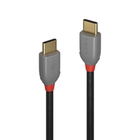 LINDY 36873 Anthra Line USB Cable, USB 2.0 Type-C (M) to USB 2.0 Type-C (M), 3m, Black &amp; Red, Supports Data Transfer Speeds up to 480Mbps, Robust PVC Housing, Gold Plated Connectors &amp; Contacts, Retail Polybag Packaging