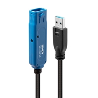 LINDY 43157 Active USB Cable, USB 3.0 Type-A (M) to USB 3.0 Type-A (F) with DC Power Connector, 10m, Black &amp; Blue, High Performance Active Cable that Provides an Extended Connection Between a Computer &amp; USB 3.0 Device, Retail Packaging