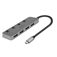 LINDY 43383 4 Port USB 3.2 Type C Hub with On/Off Switches, SuperSpeed transfer rates up to 5Gbps, backwards compatible with USB 2.0 / 1.1, Plug and Play Installation, 2 year warranty