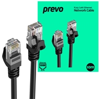 Prevo CAT6-BLK-10M Network Cable, RJ45 (M) to RJ45 (M), CAT6, 10m, Black, Oxygen Free Copper Core, Sturdy PVC Outer Sleeve &amp; Clip Protector, Retail Box Packaging