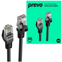 Prevo CAT6-BLK-1M Network Cable, RJ45 (M) to RJ45 (M), CAT6, 1m, Black, Oxygen Free Copper Core, Sturdy PVC Outer Sleeve &amp; Clip Protector, Retail Box Packaging