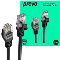 Prevo CAT6-BLK-20M Network Cable, RJ45 (M) to RJ45 (M), CAT6, 20m, Black, Oxygen Free Copper Core, Sturdy PVC Outer Sleeve &amp; Clip Protector, Retail Box Packaging