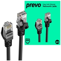 Prevo CAT6-BLK-2M Network Cable, RJ45 (M) to RJ45 (M), CAT6, 2m, Black, Oxygen Free Copper Core, Sturdy PVC Outer Sleeve &amp; Clip Protector, Retail Box Packaging