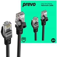 Prevo CAT6-BLK-3M Network Cable, RJ45 (M) to RJ45 (M), CAT6, 3m, Black, Oxygen Free Copper Core, Sturdy PVC Outer Sleeve &amp; Clip Protector, Retail Box Packaging