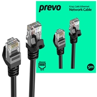 Prevo CAT6-BLK-5M Network Cable, RJ45 (M) to RJ45 (M), CAT6, 5m, Black, Oxygen Free Copper Core, Sturdy PVC Outer Sleeve &amp; Clip Protector, Retail Box Packaging