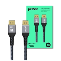 Prevo DP14-2M DisplayPort Cable, DisplayPort 1.4 (M) to DisplayPort 1.4 (M), 2m, Black &amp; Grey, Supports Displays up to 8K@60Hz, Robust Braided Cable, Gold-Plated Connectors, Superior Design &amp; Performance, Retail Box Packaging