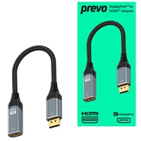 Prevo DPM-HDMIF-ADA Display Converter Adapter, DisplayPort (M) to HDMI (F), 0.2m, Black &amp; Silver, DisplayPort 1.4 &amp; HDMI 2.0, Supports up to 4K@60Hz, Braided Cable, Retail Box Packaging