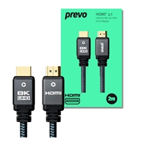 Prevo HDMI-2.1-2M HDMI Cable, HDMI 2.1 (M) to HDMI 2.1 (M), 2m, Black &amp; Grey, Supports Displays up to 8K@60Hz, 99.9% Oxygen-Free Copper with Gold-Plated Connectors, Superior Design &amp; Performance, Retail Box Packaging