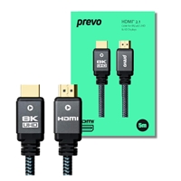 Prevo HDMI-2.1-5M HDMI Cable, HDMI 2.1 (M) to HDMI 2.1 (M), 5m, Black &amp; Grey, Supports Displays up to 8K@60Hz, 99.9% Oxygen-Free Copper with Gold-Plated Connectors, Superior Design &amp; Performance, Retail Box Packaging