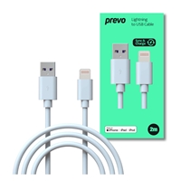 Prevo USB-LIGHTNING-2M Lightning Cable, USB 2.0 A (M) to Apple Lightning (M), 2m, White, MFI Certified, Fast Charging up to 2.1A, Data Sync Rate up to 480Mbps, Superior Design &amp; Performance, Retail Box Packaging