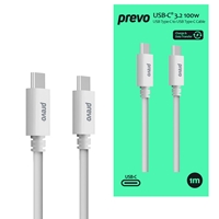 Prevo USB 3.2 100W C to C cable, 20V/5A, 10GB/20GB/s, INJECTION MOULDING +TPE+ C TID certification, White, Superior Design &amp; Perfornance, Retail Box Packaging