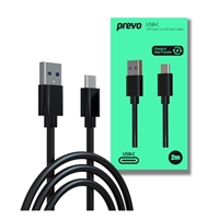 Prevo USBA-USBC-2M Data Cable, USB 2.0 Type-A (M) to USB 2.0 Type-C (M), 2m, Black, Fast Charging up to 2.1A / 5V, Nickel Plated Connectors, Superior Design &amp; Performance, Retail Box Packaging